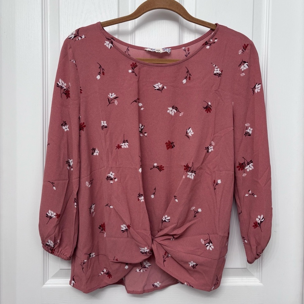 Dusty Rose Floral Twist-Front Blouse | Pink Republic M